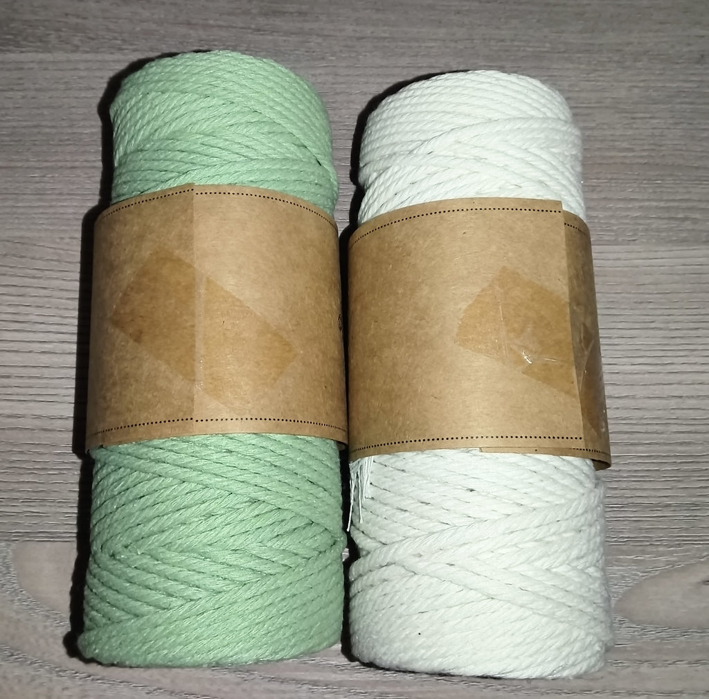 Makramee-Garn Salbeigrün & Naturweiß | 2er Set | 100% Baumwolle | 3 mm x 100 m