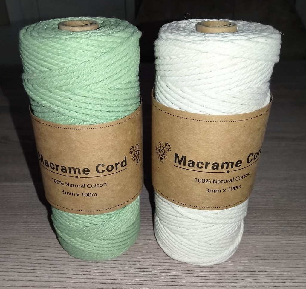 Makramee-Garn Salbeigrün & Naturweiß | 2er Set | 100% Baumwolle | 3 mm x 100 m