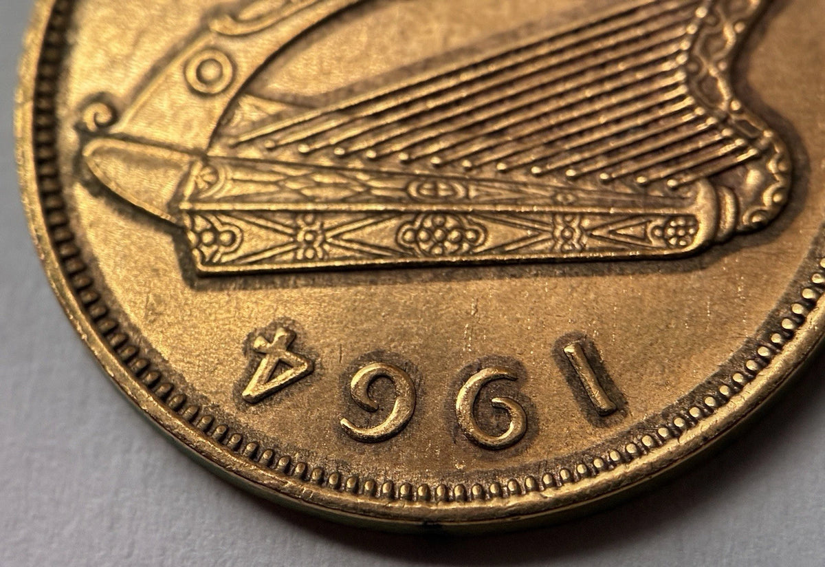1/2 Penny 1964 | Irland | Glücksmünze der Iren | Bronze | Edel vergoldet | Mit Zertifikat | Münze