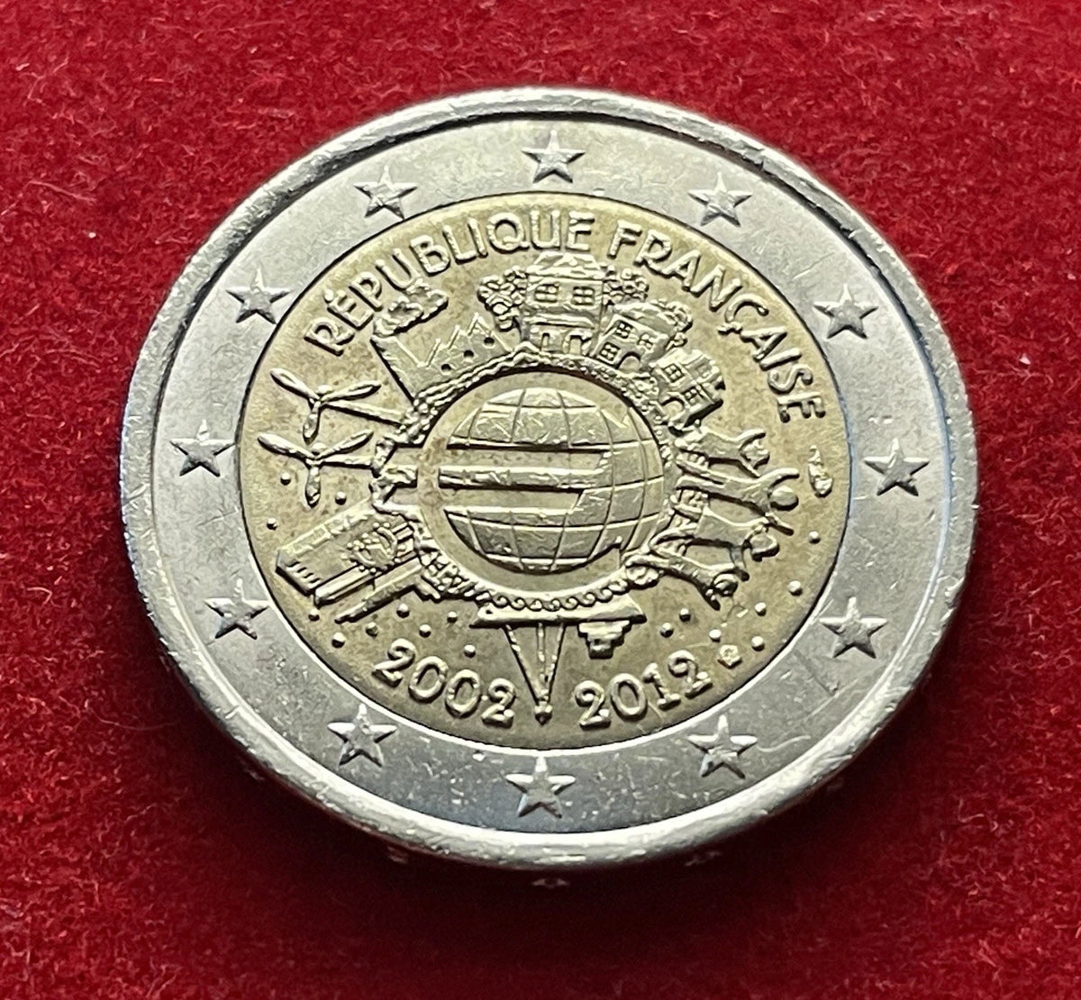 2 Euro 2012 | Frankreich | 10 Jahre Einführung des Euro | Bi-Metall Gedenkmünze | schön
