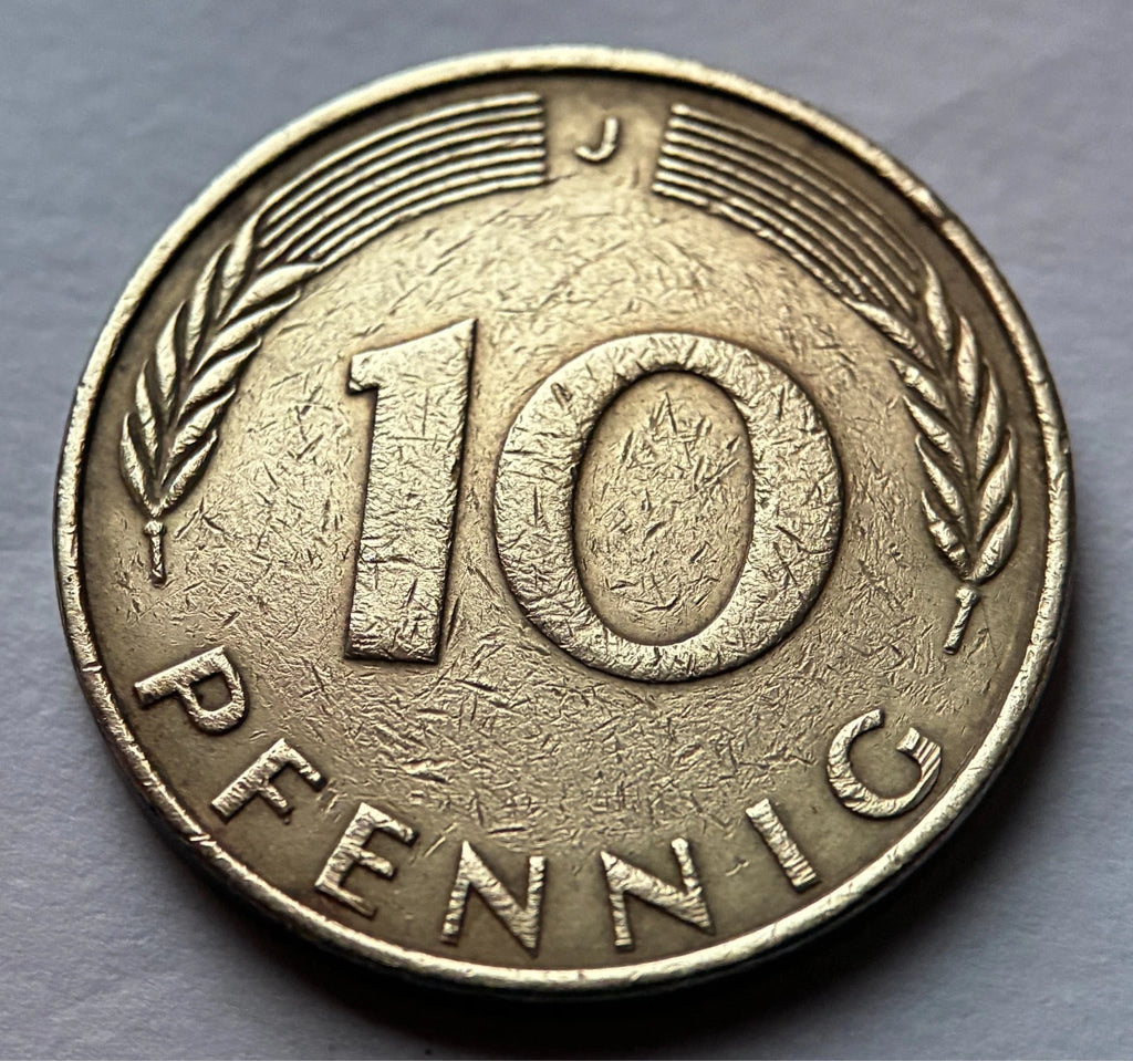 10 Pfennig 1972 J | Bundesrepublik Deutschland (BRD) | Eichenlaub & Ähren | Vermessingter Stahl Münze | schön