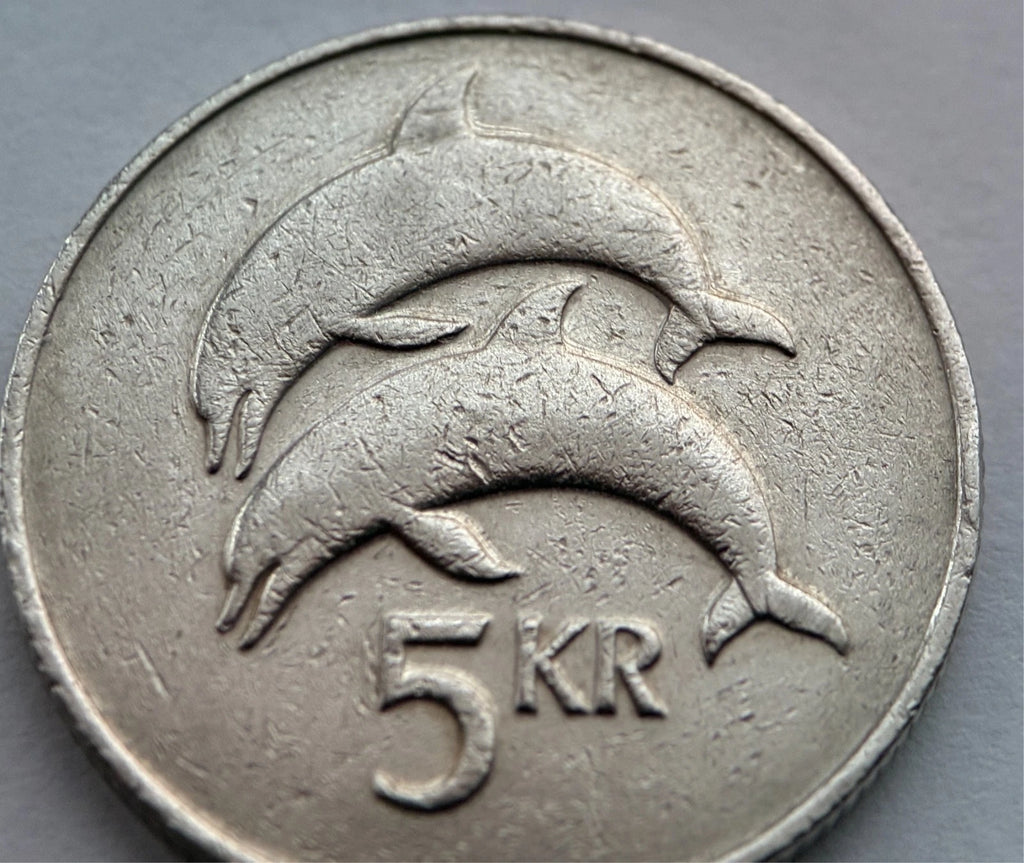 5 Krónur 1981 | Island | Landvættir & Delfine | Kupfer-Nickel Münze | schön
