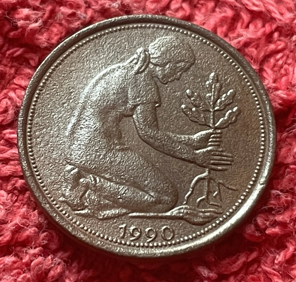 50 Pfennig 1990 J | Bundesrepublik Deutschland (BRD) | Eichenpflanzerin | Kupfer-Nickel Münze | schön