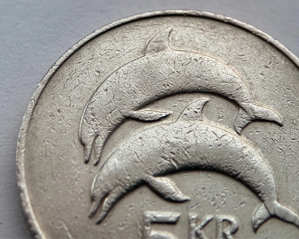 5 Krónur 1981 | Island | Landvættir & Delfine | Kupfer-Nickel Münze | schön