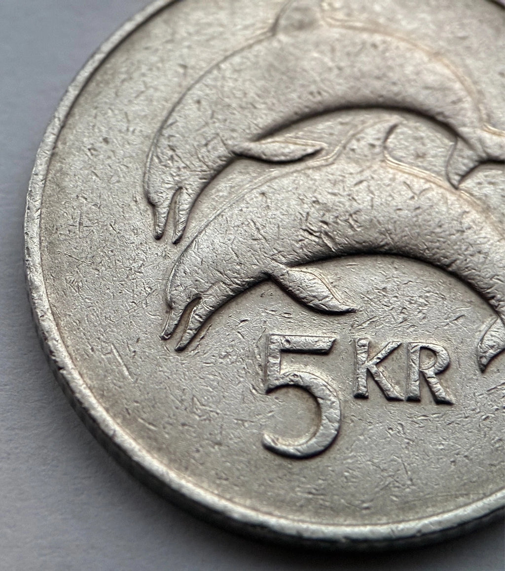 5 Krónur 1981 | Island | Landvættir & Delfine | Kupfer-Nickel Münze | schön