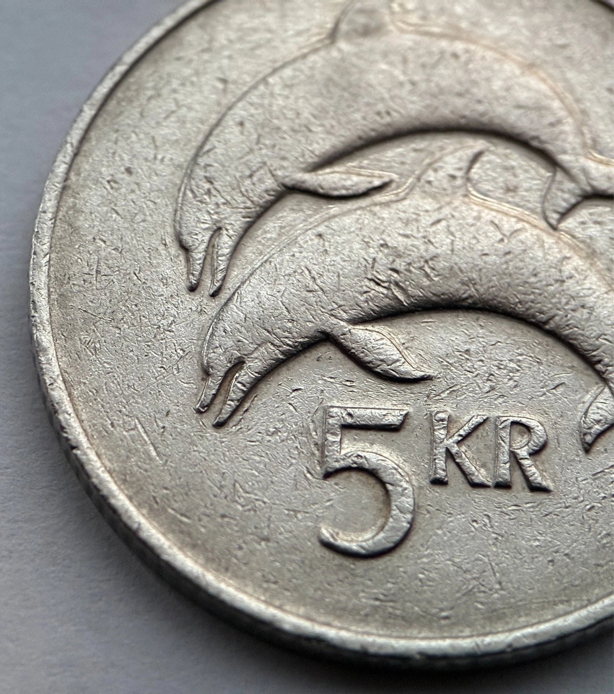 5 Krónur 1981 | Island | Landvættir & Delfine | Kupfer-Nickel Münze | schön
