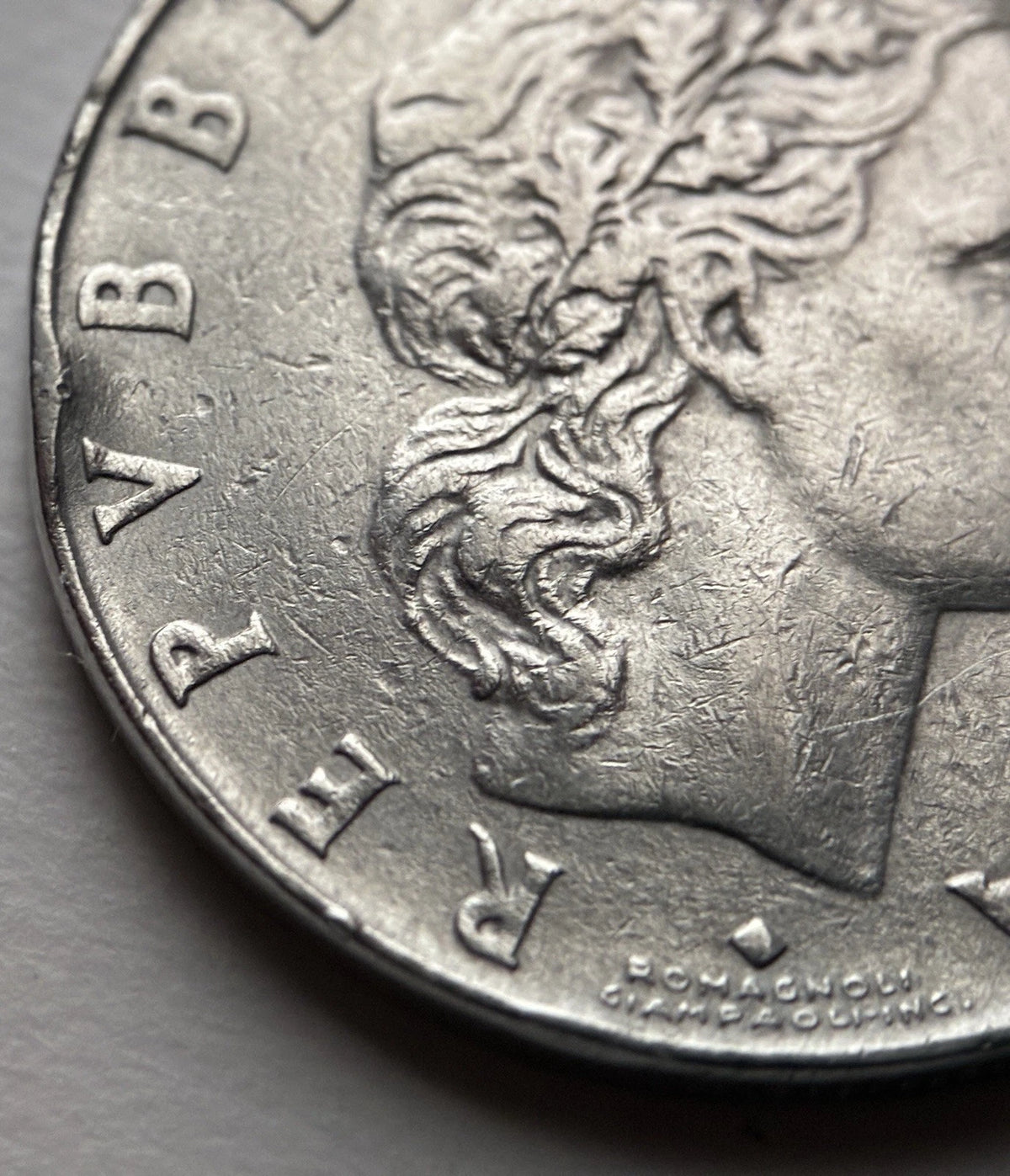 50 Lire 1959 | Italien | Schmied Vulcano am Amboss | Edelstahl Münze | schön