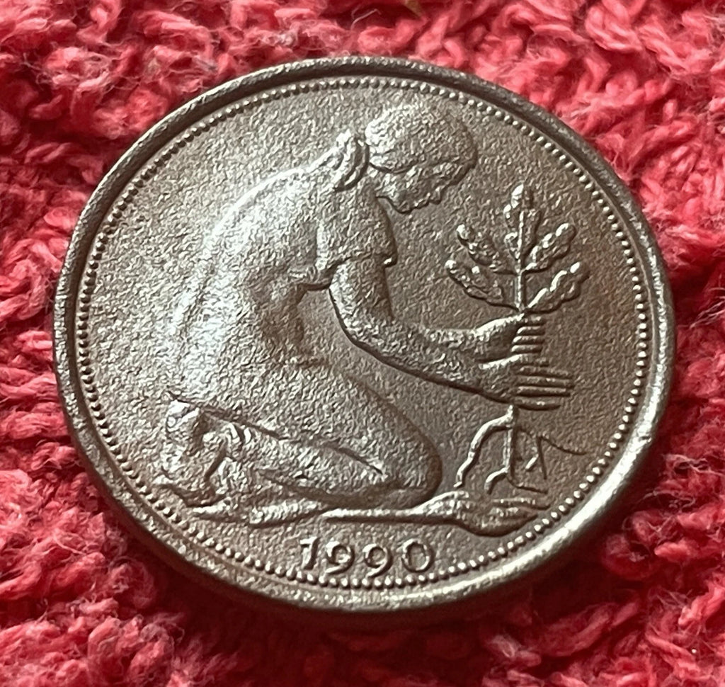 50 Pfennig 1990 J | Bundesrepublik Deutschland (BRD) | Eichenpflanzerin | Kupfer-Nickel Münze | schön