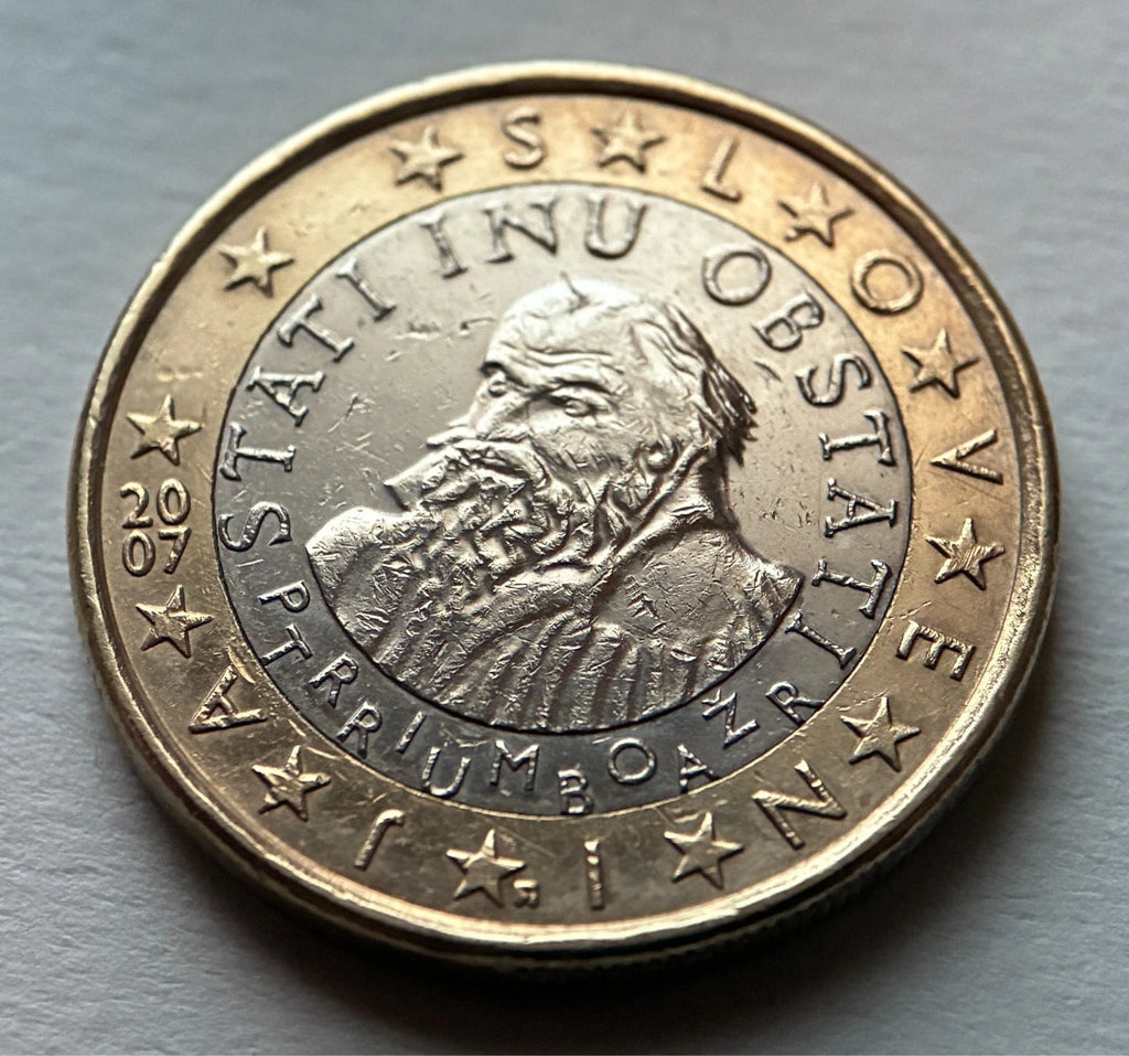 1 Euro 2007 | Slowenien | Primož Trubar | Stati inu obstati | Bi-Metall Münze