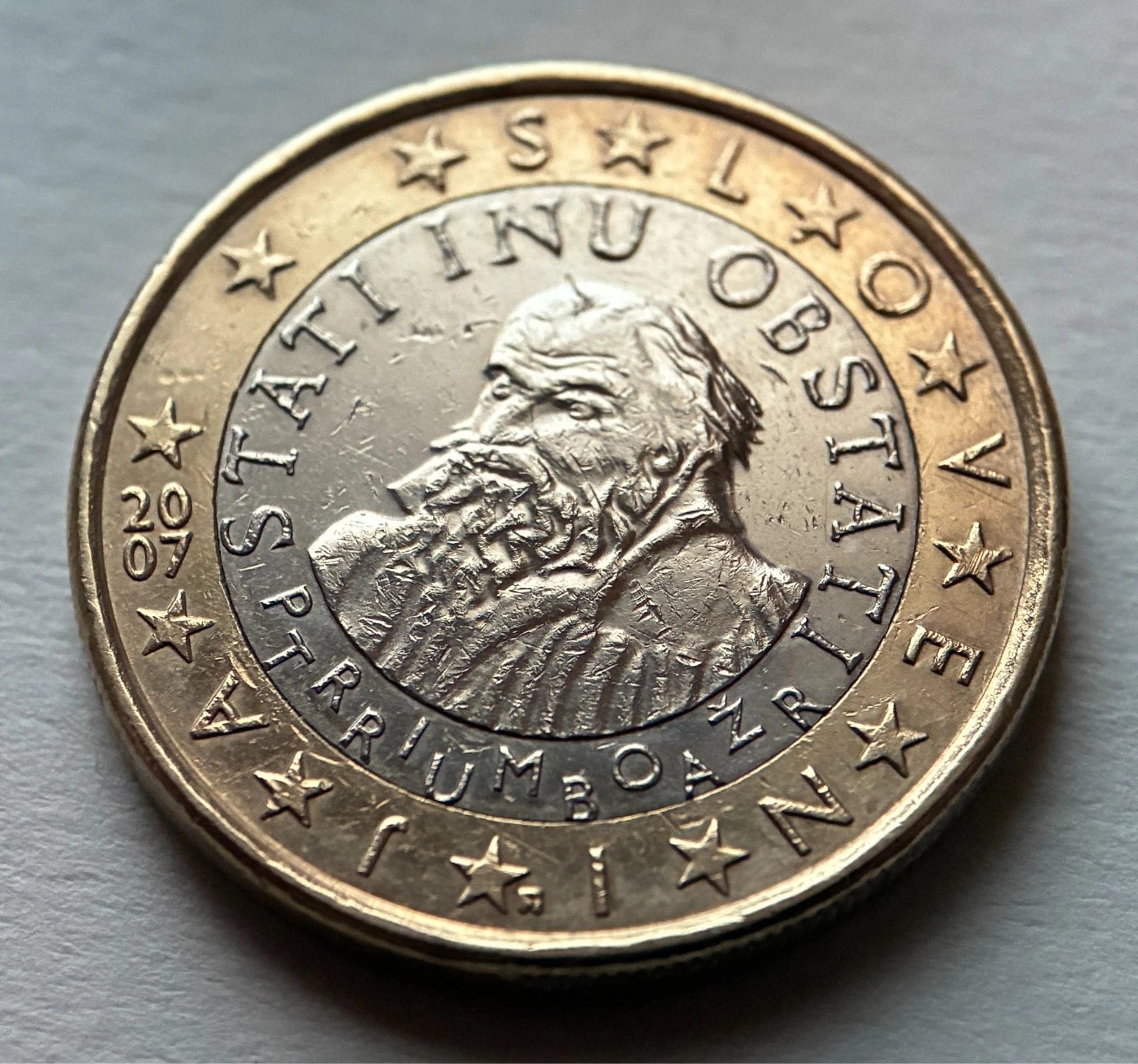 1 Euro 2007 | Slowenien | Primož Trubar | Stati inu obstati | Bi-Metall Münze