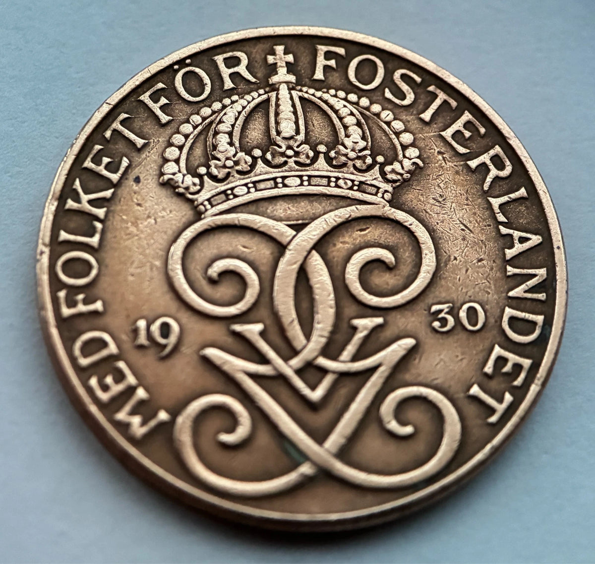 5 Öre 1930 | Schweden | König Gustaf V. | Drei Kronen | Bronze | Historische Münze | schön
