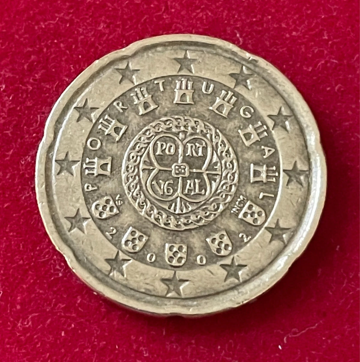 20 Cent 2002 | Portugal | sieben Burgen & fünf Wappen | Münze aus Nordischem Gold | schön