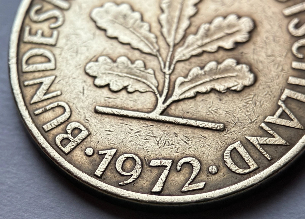 10 Pfennig 1972 J | Bundesrepublik Deutschland (BRD) | Eichenlaub & Ähren | Vermessingter Stahl Münze | schön