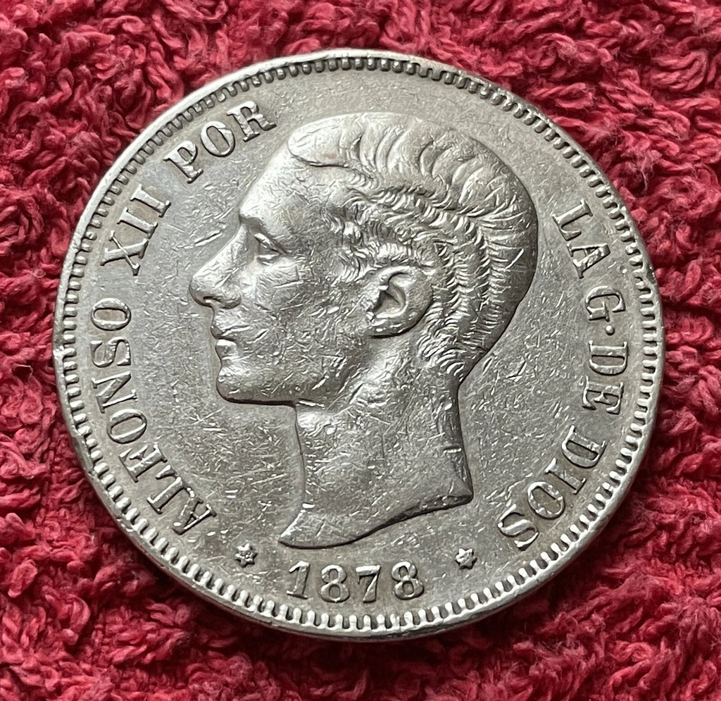 5 Peseten 1878 *78 Spanien – Alfonso XII – 900er Silber Münze