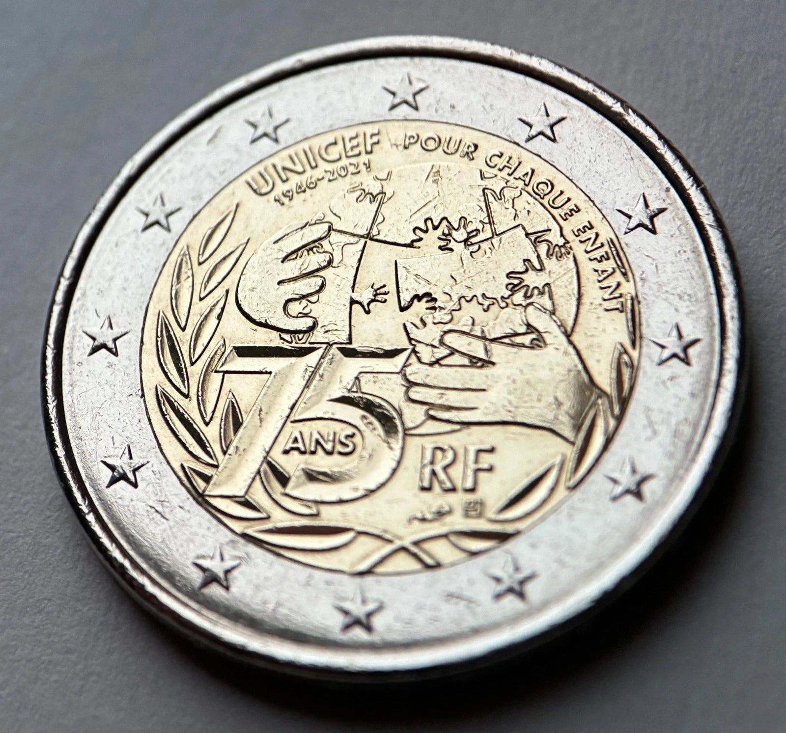 2 Euro 2021 | Frankreich | 75. Jahrestag der Gründung von UNICEF | Bi-Metall Münze