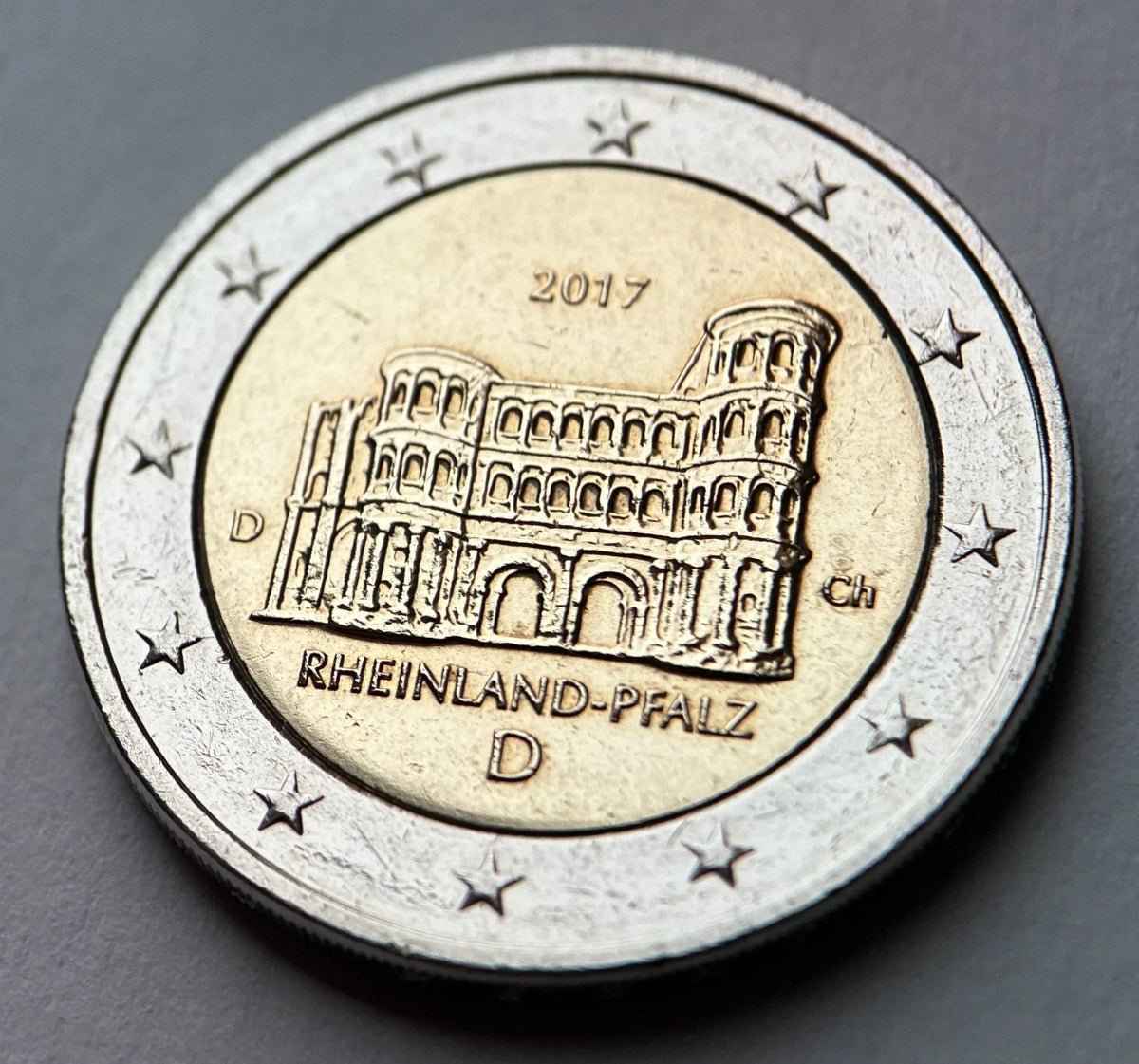 2 Euro 2017 D | Deutschland | Porta Nigra, Trier, Rheinland-Pfalz | Bundesländer-Serie | Bi-Metall Münze | schön
