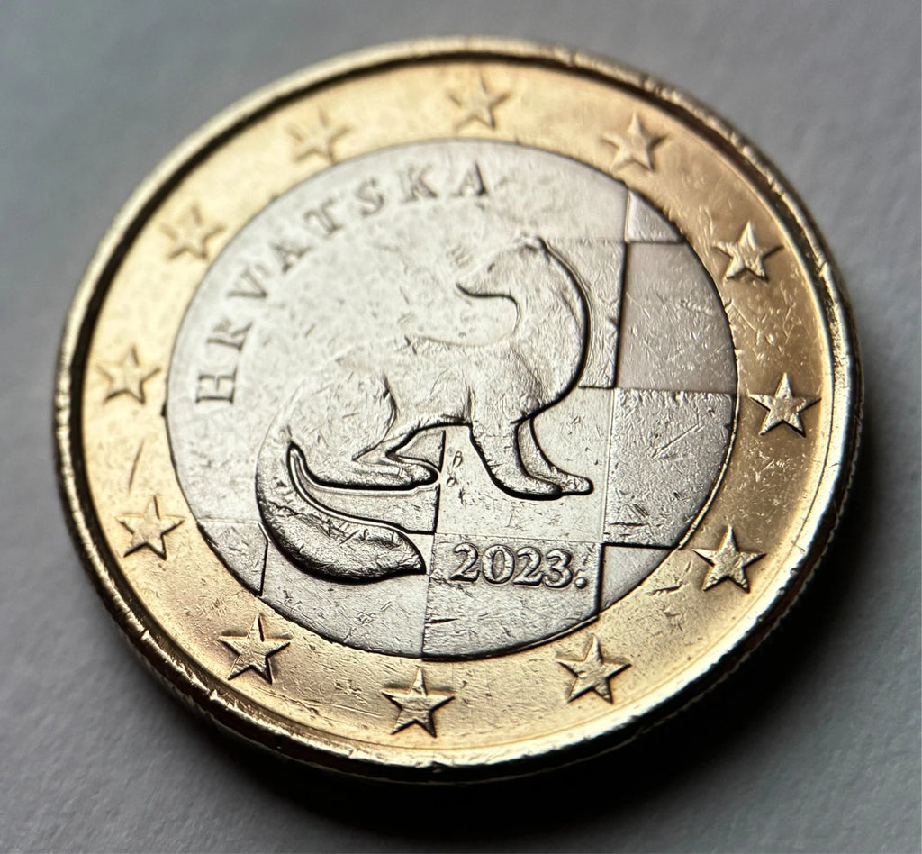 1 Euro 2023 | Kroatien | Marder & Schachbrettmuster | HRVATSKA | Bi-Metall Münze