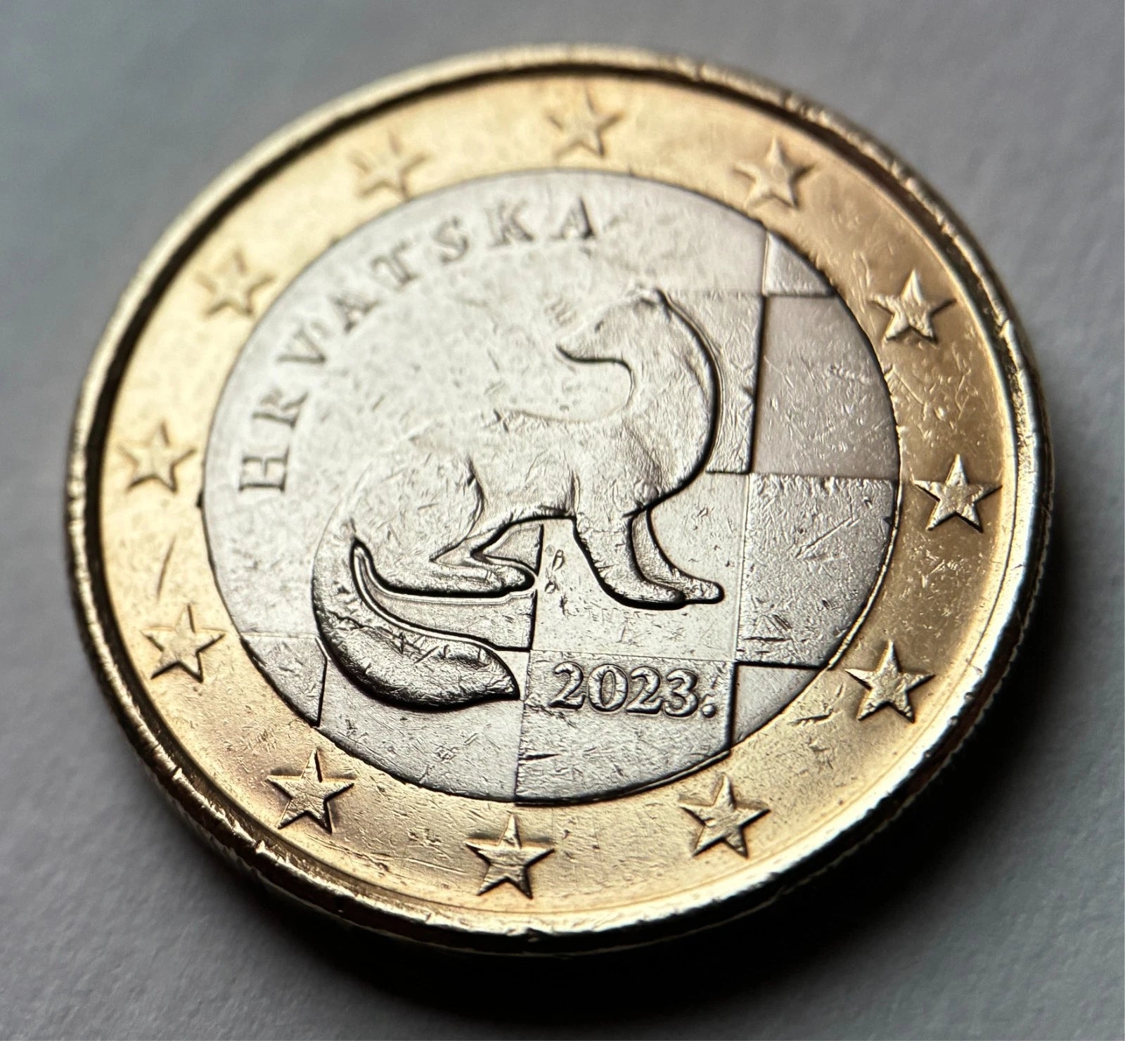 1 Euro 2023 | Kroatien | Marder & Schachbrettmuster | HRVATSKA | Bi-Metall Münze