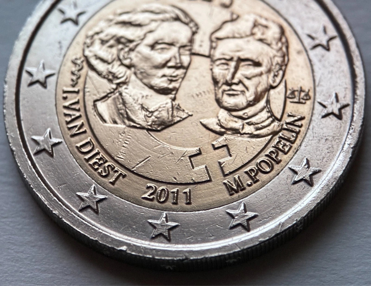 2 Euro 2011 | Belgien | 100 Jahre Frauenrechte | Isala Van Diest & Marie Popelin | Bi-Metall Gedenkmünze | Sehr schön