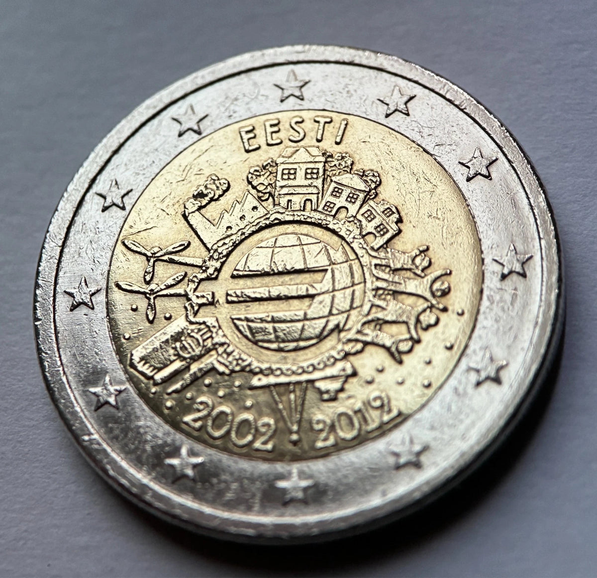 2 Euro 2012 | Estland | 10 Jahre Einführung des Euro (WWU) | Bi-Metall Gedenkmünze | schön