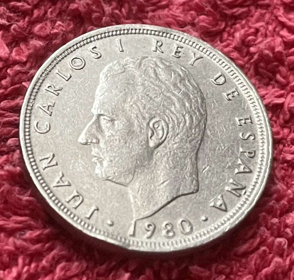 5 Pesetas 1980 *81 | Spanien | König Juan Carlos I. | Fußball WM 1982 | Kupfer-Nickel Münze | schön