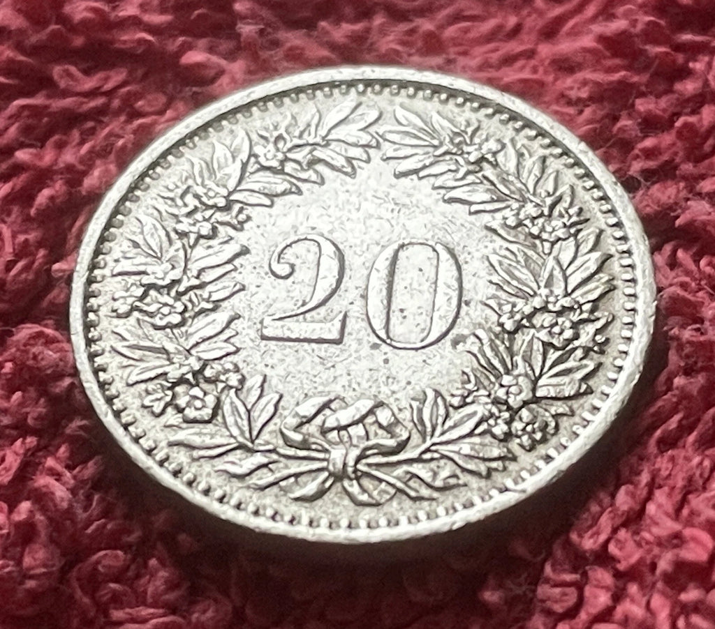 20 Rappen 1970 | Schweiz | Libertas & Eichenkranz | Kupfer-Nickel Münze | schön