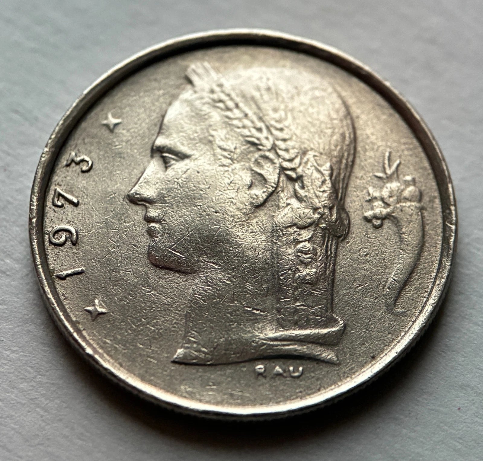 1 Franc Belgien 1973 | Ceres-Kopf & Eichenzweig | BELGIË | Münze