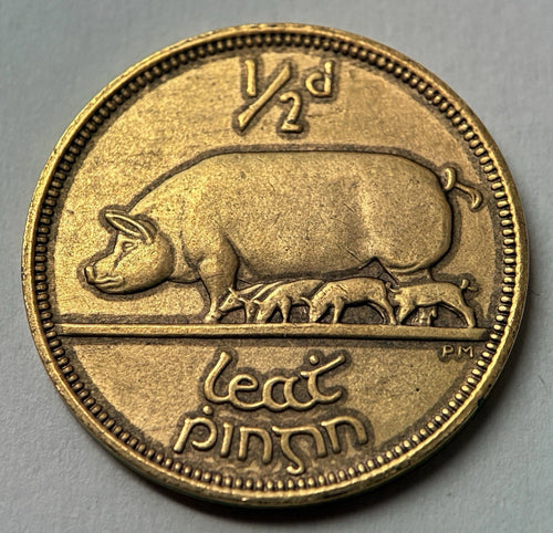 1/2 Penny 1964 | Irland | Glücksmünze der Iren | Bronze | Edel vergoldet | Mit Zertifikat | Münze