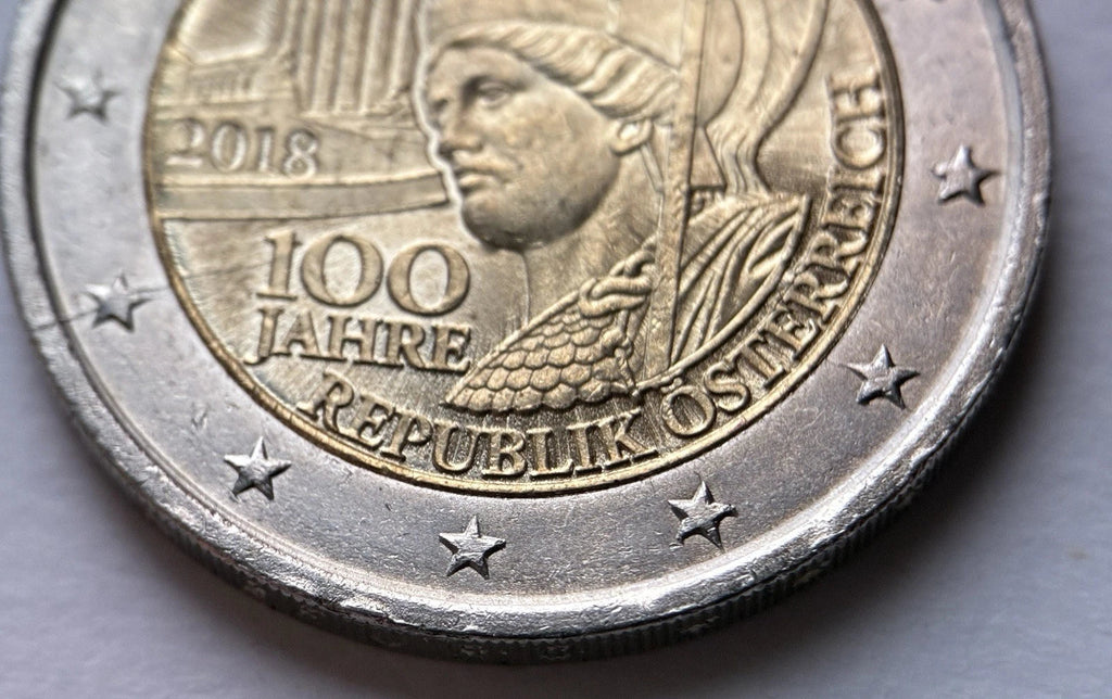 2 Euro 2018 | Österreich | 100 Jahre Republik | Pallas Athena & Parlament in Wien | Bi-Metall Gedenkmünze | schön