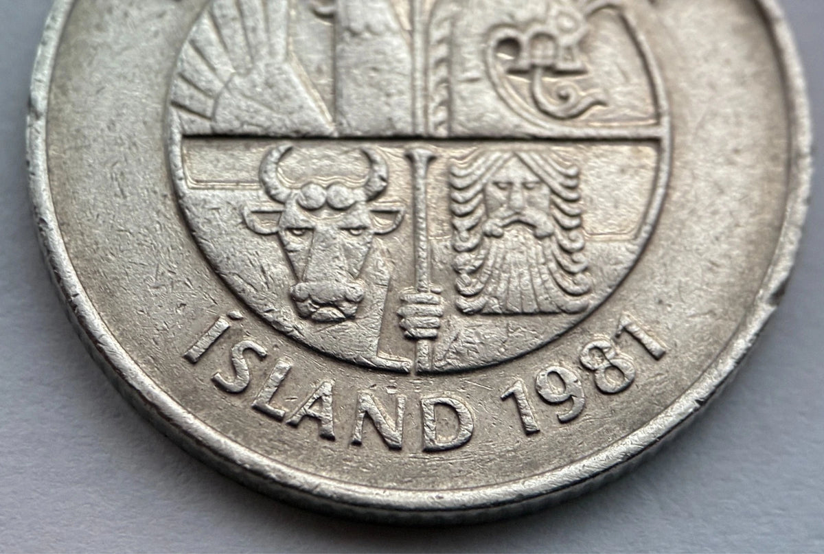 5 Krónur 1981 | Island | Landvættir & Delfine | Kupfer-Nickel Münze | schön