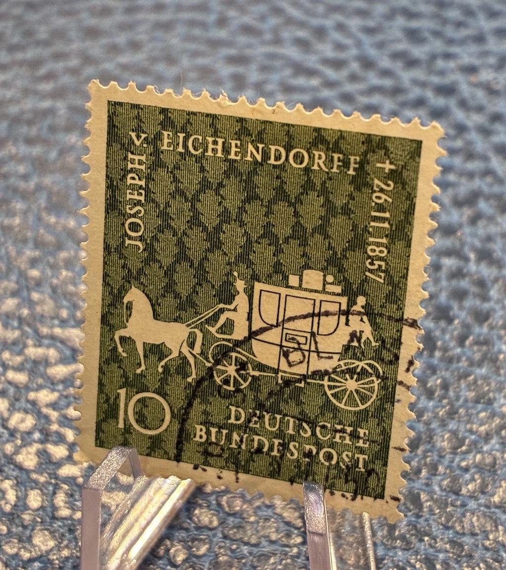 Deutsche Bundespost 1957 | 10 Pfennig | Eichendorff Postkutsche | gestempelt | Briefmarke