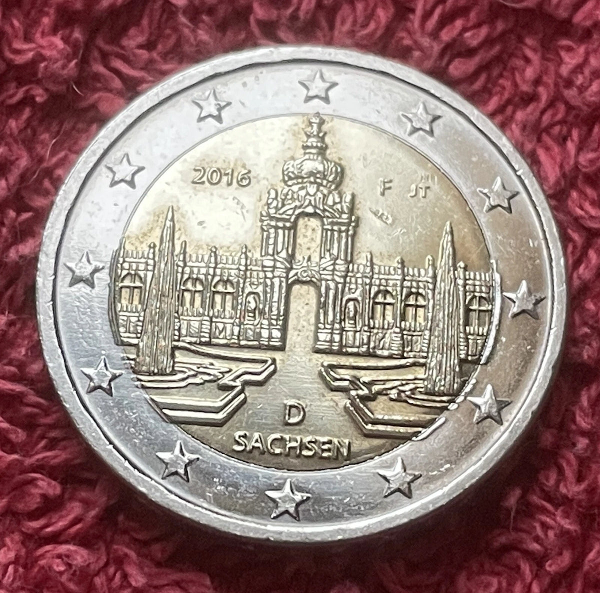 2 Euro 2016 F | Deutschland | Dresdner Zwinger, Sachsen | Bi-Metall Gedenkmünze | schön