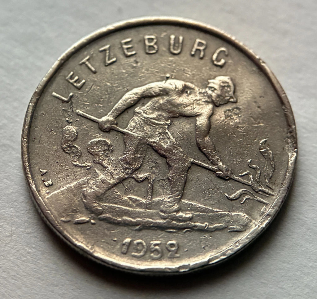 1 Franc 1952 | Luxemburg | „Feierstëppler“ | Großherzogin Charlotte | Kupfer-Nickel-Münze | schön