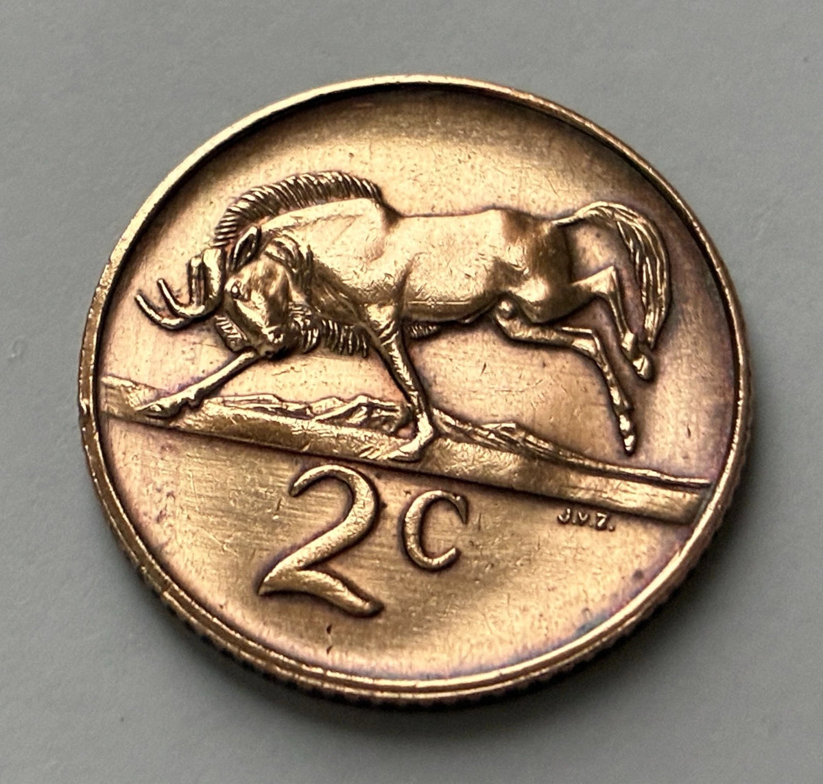 2 Cent 1986 | Südafrika | Gnu (Wildtier) | Bronze | Kursmünze | schön