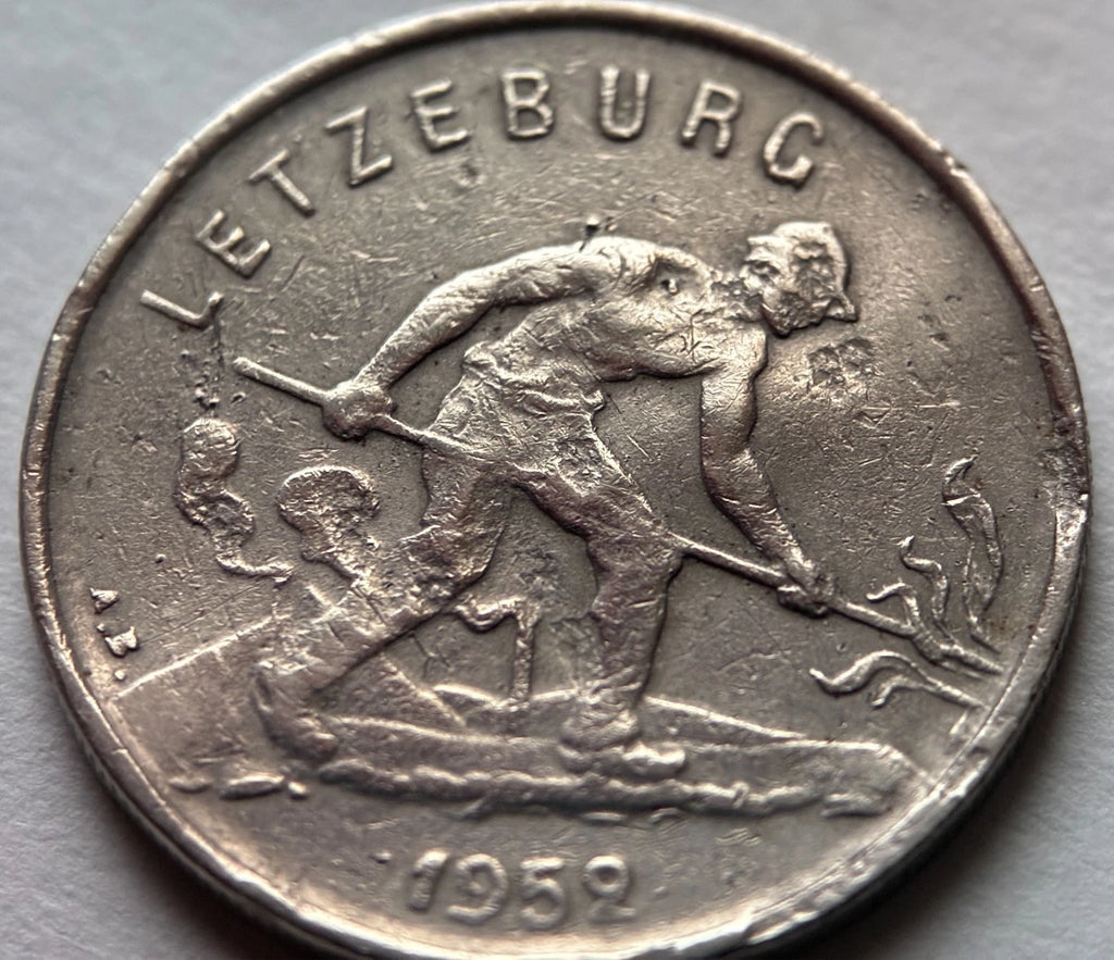 1 Franc 1952 | Luxemburg | „Feierstëppler“ | Großherzogin Charlotte | Kupfer-Nickel-Münze | schön