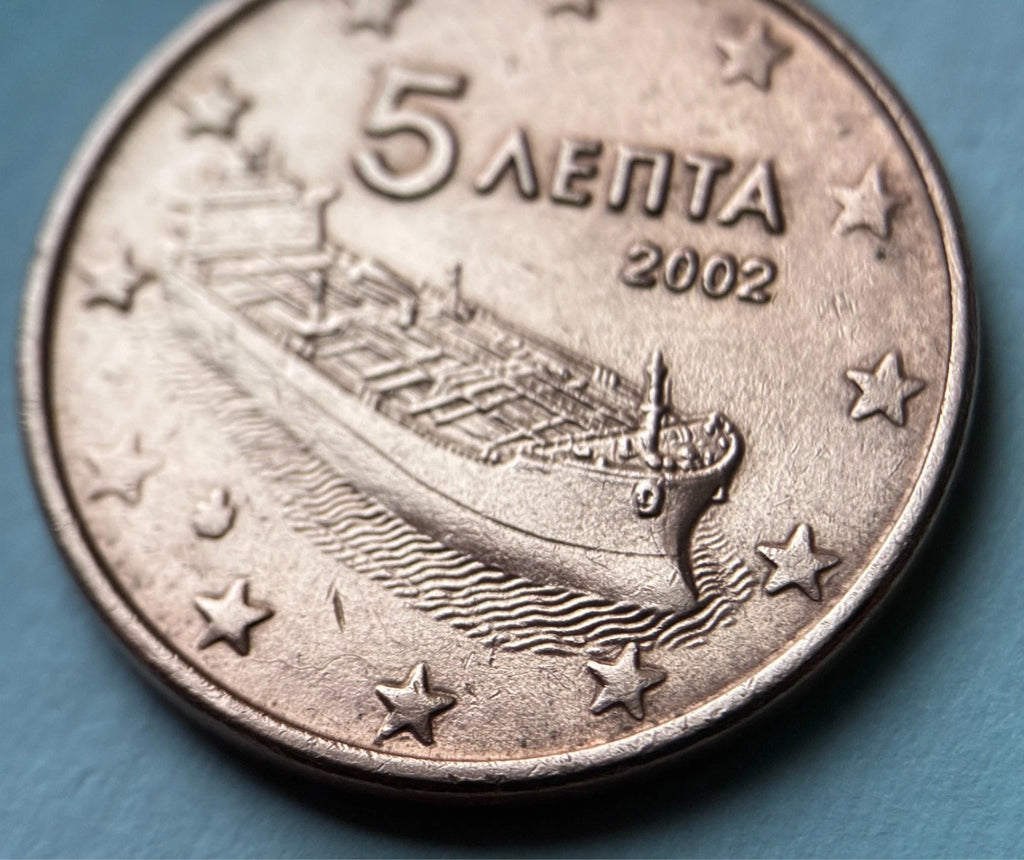 5 Cent 2002 | Griechenland | Moderner Tanker | Münze aus Verkupfertem Stahl | Sehr schön