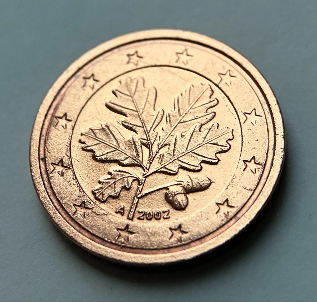 2 Cent 2002 A | Deutschland | Eichenlaub Motiv | Münze aus verkupfertem Stahl