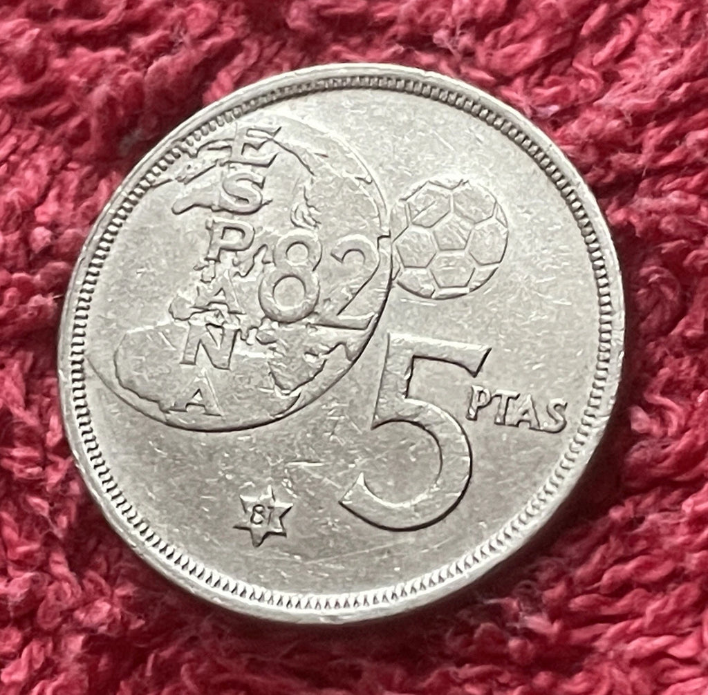 5 Pesetas 1980 *81 | Spanien | König Juan Carlos I. | Fußball WM 1982 | Kupfer-Nickel Münze | schön