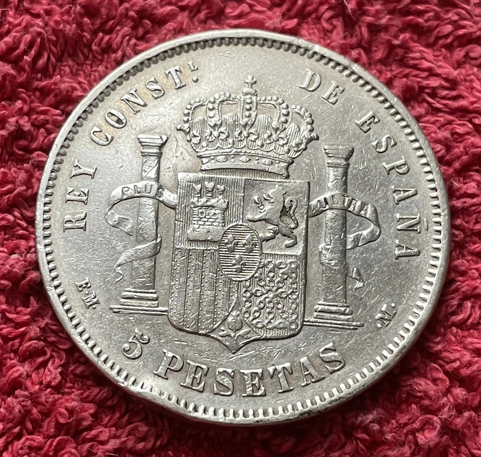 5 Peseten 1878 *78 Spanien – Alfonso XII – 900er Silber Münze