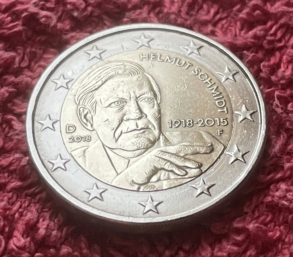 2 Euro 2018 F | Deutschland | 100. Geburtstag von Helmut Schmidt | Bi-Metall Gedenkmünze | Sehr schön