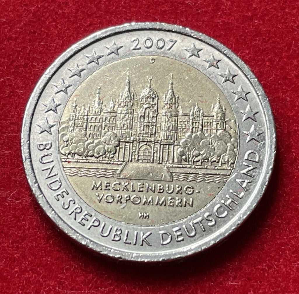 2 Euro 2007 D | Deutschland | Schweriner Schloss, Mecklenburg-Vorpommern | Bi-Metall Gedenkmünze | schön