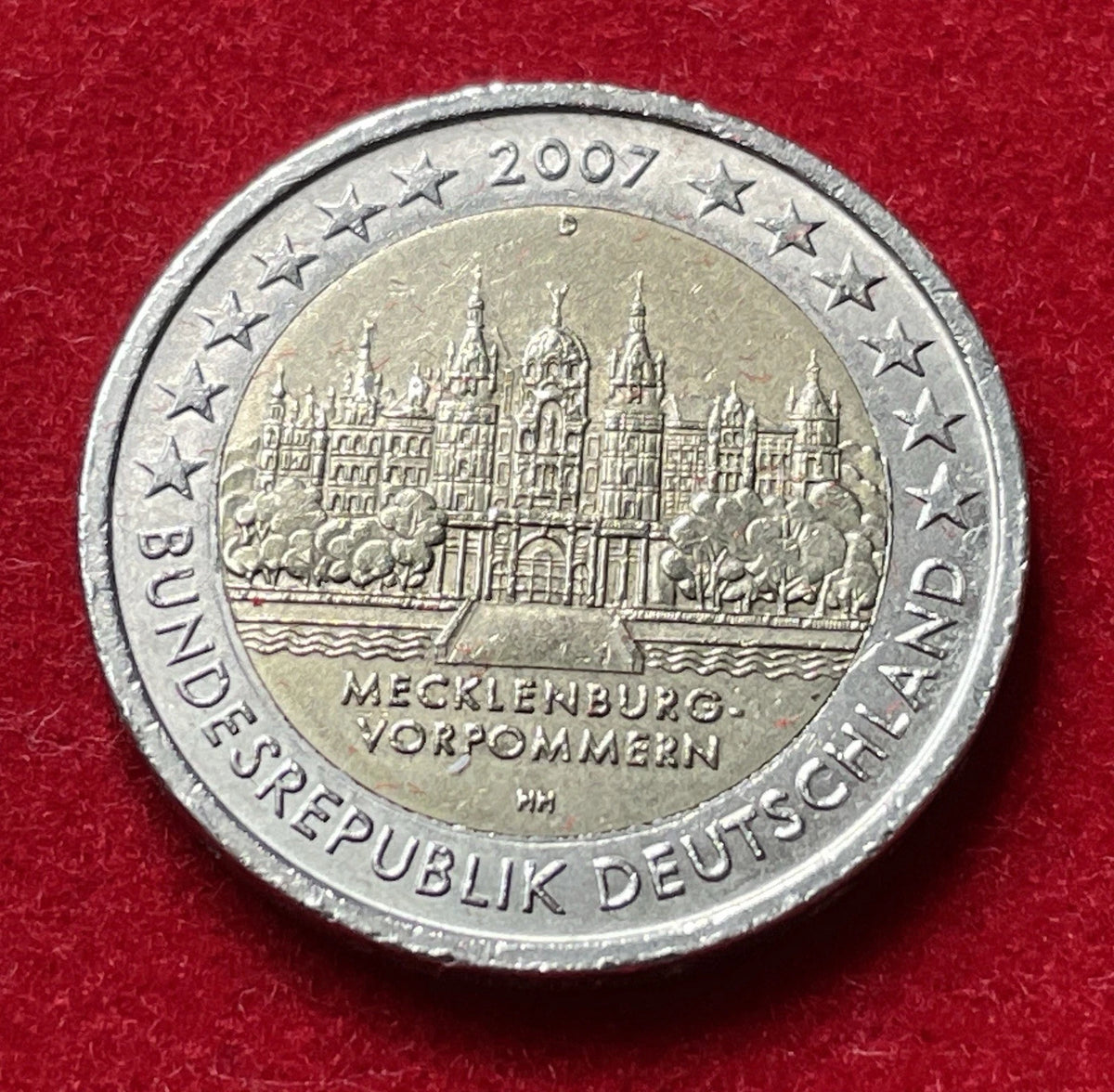 2 Euro 2007 D | Deutschland | Schweriner Schloss, Mecklenburg-Vorpommern | Bi-Metall Gedenkmünze | schön