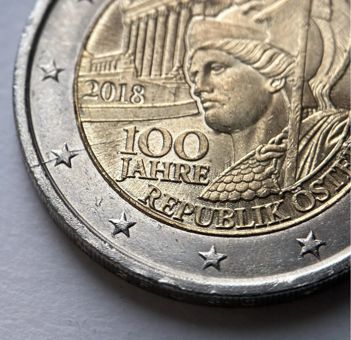 2 Euro 2018 | Österreich | 100 Jahre Republik | Pallas Athena & Parlament in Wien | Bi-Metall Gedenkmünze | schön