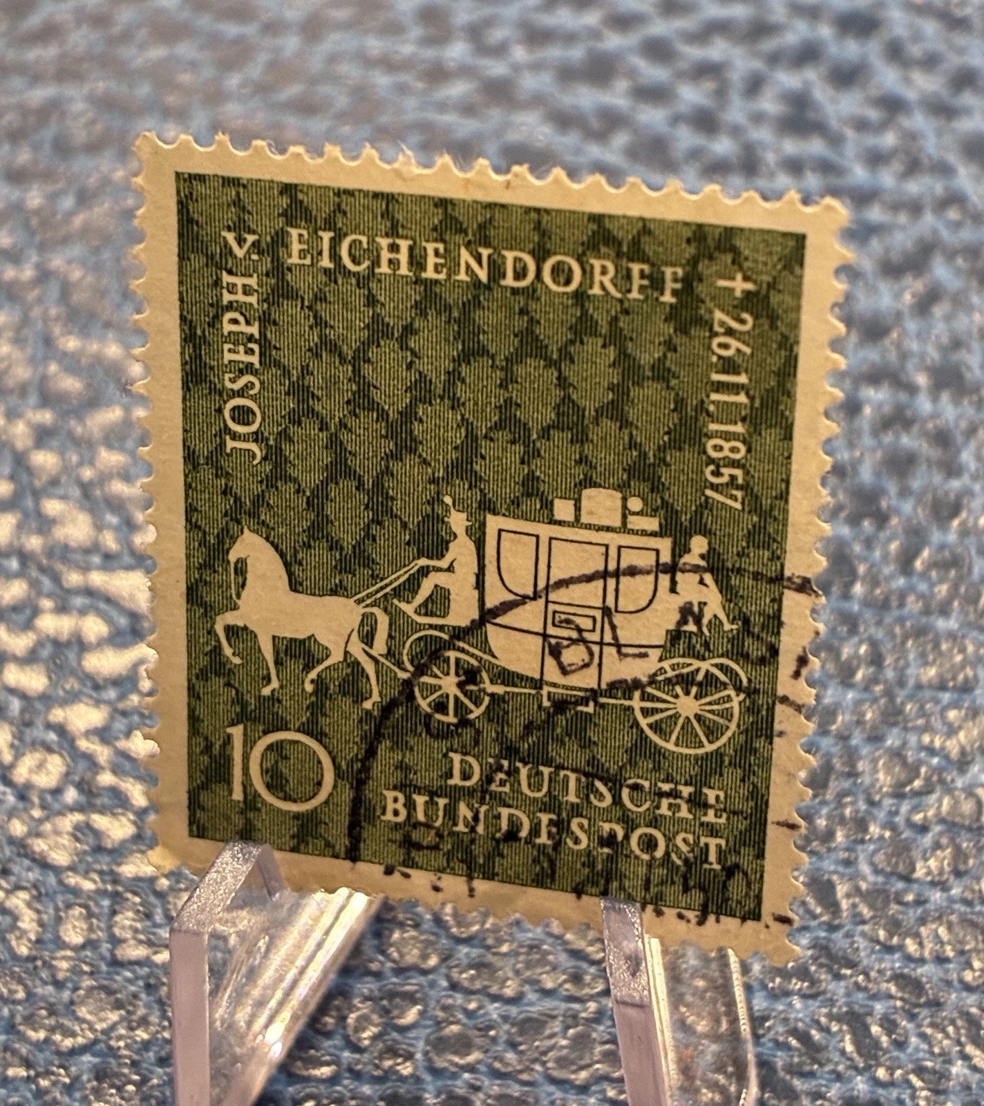 Deutsche Bundespost 1957 | 10 Pfennig | Eichendorff Postkutsche | gestempelt | Briefmarke