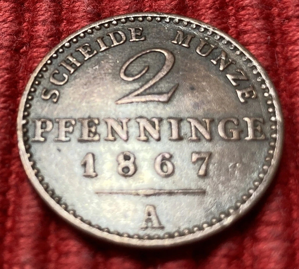 2 Pfenninge 1867 A | Historische Scheidemünze aus Preußen | Kupfer