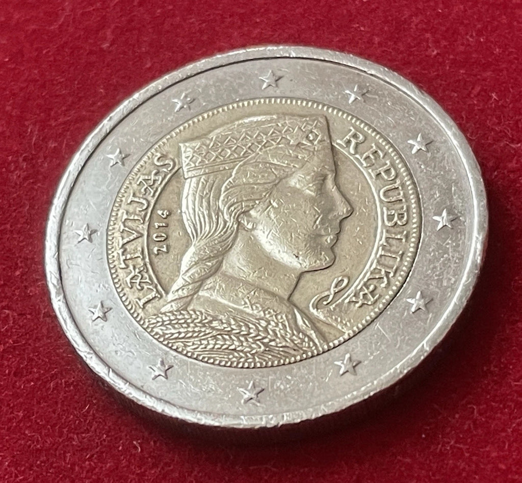 2 Euro 2014 | Lettland | Lettisches Trachtenmädchen | LATVIJAS REPUBLIKA | Bi-Metall Münze | schön