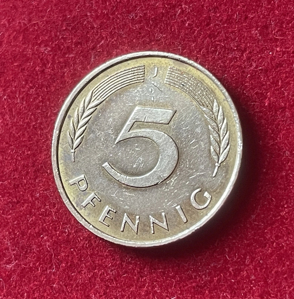 5 Pfennig 1989 J | Bundesrepublik Deutschland (BRD) | Eichenzweig & Getreideähren | Münze aus Vermessingtem Stahl | Sehr schön