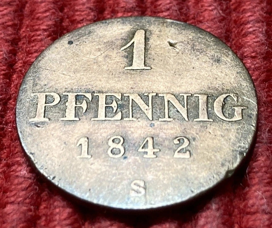 1 Pfennig 1842 S | Hannover | Gekröntes Monogramm | Kupfer-Münze