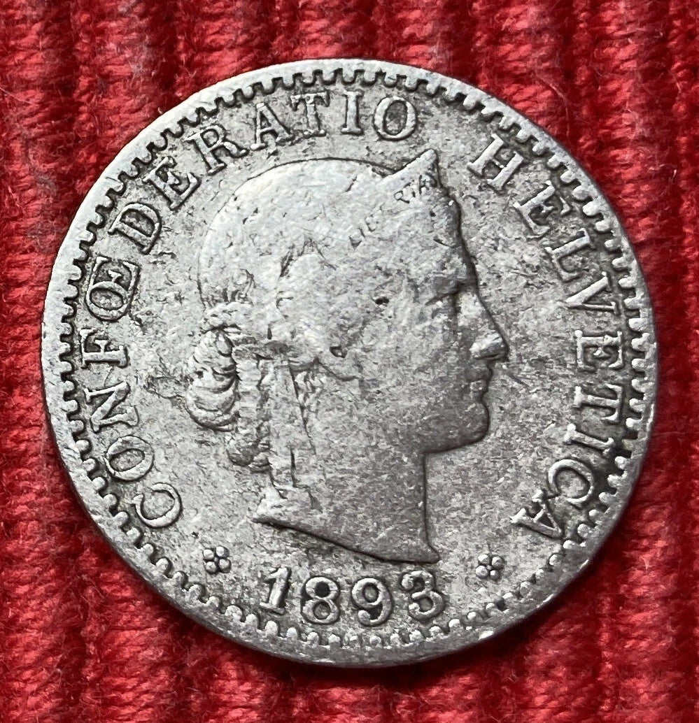 20 Rappen 1893 B | Schweiz | CONFOEDERATIO HELVETICA | Nickel | Historische Münze