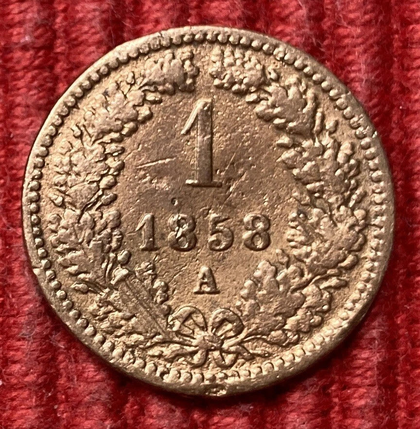 1 Kreuzer 1858 A | Österreich-Ungarn | Kaiser Franz Joseph I. | Kupfer | Historische Scheidemünze